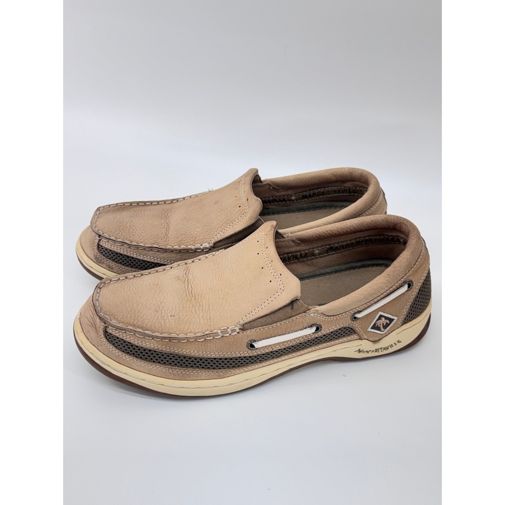 Margaritaville Slip On Mens 9.5 Tan Leather Boat Shoes Diamond Head